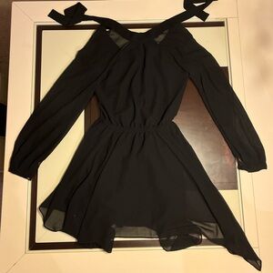 Black mini dress with tie detail